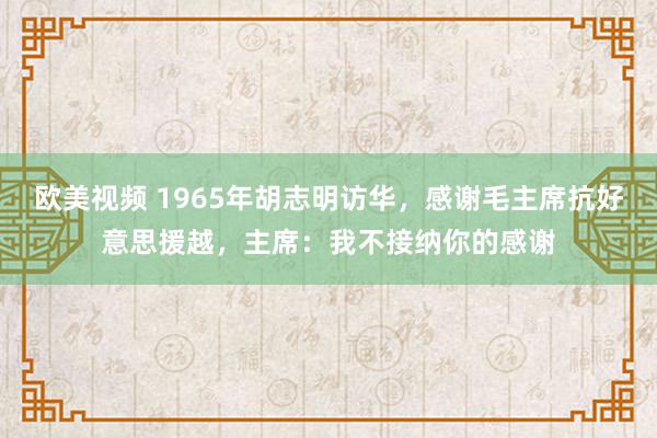 欧美视频 1965年胡志明访华，感谢毛主席抗好意思援越，主席：我不接纳你的感谢