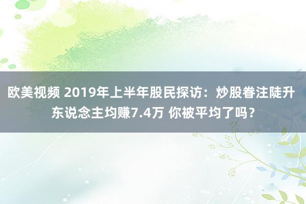 欧美视频 2019年上半年股民探访：炒股眷注陡升 东说念主均赚7.4万 你被平均了吗？